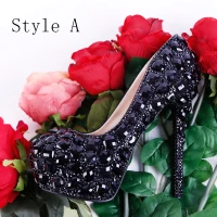 Brillante Negro 2018 High Heels 12 cm Rebordear Crystal Rhinestone Tacones Stilettos / Tacones De Aguja Punta Estrecha Boda Gala Zapatos De Mujer