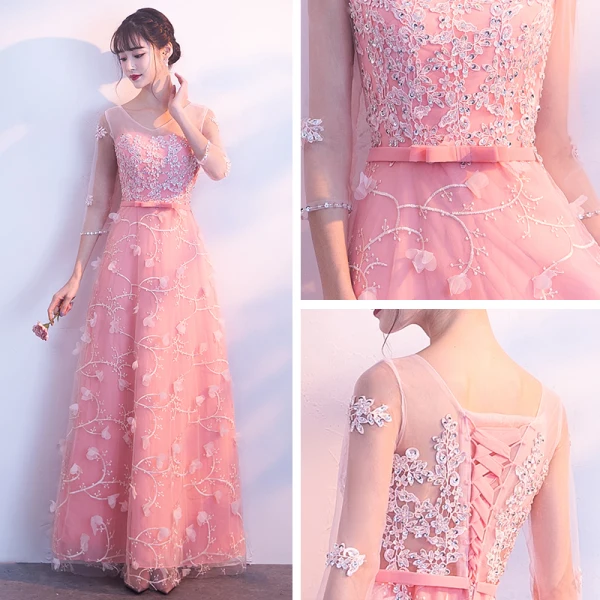 Chic / Beautiful Candy Pink Floor-Length / Long Evening Dresses 2018 A-Line / Princess V-Neck Tulle Appliques Backless Beading Sequins Evening Party Formal Dresses