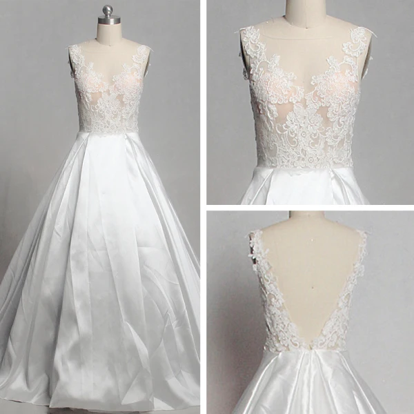 Modern / Fashion Ivory Wedding Cathedral Train 2018 Charmeuse U-Neck See-through Lace-up Backless Pierced Empire Wedding Dresses