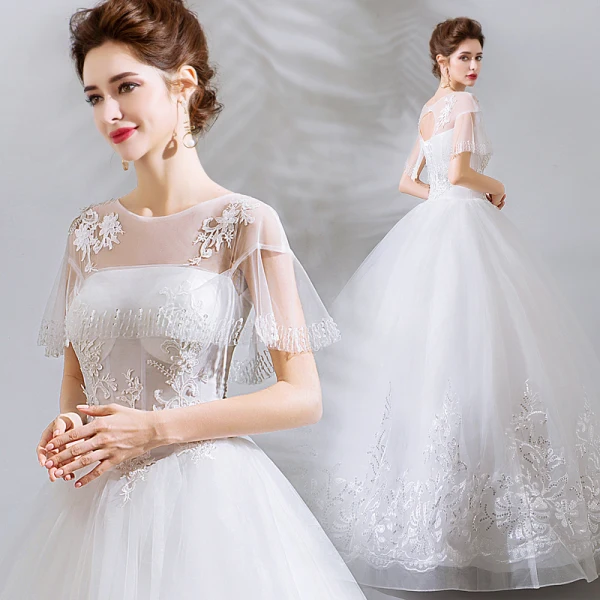 Erschwinglich Weiß Lange Hochzeit 2018 U-Ausschnitt Tülle Perlenstickerei Applikationen Rückenfreies Ballkleid Brautkleider