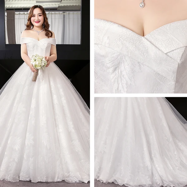 Sexy Blanche Robe Boule Grande Taille Robe De Mariée 2019 En Dentelle Tulle Appliques Dos Nu Bustier Chapel Train Mariage