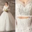 Chic / Belle Blanche Grande Taille Robe Boule Robe De Mariée 2019 V-Cou Dentelle Tulle Fait main Chapel Train Mariage