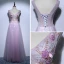 Fine Purple Selskapskjoler 2017 Prinsesse V-Hals Blonder Perle Ryggløse Appliques Beading Håndlaget Aften Formelle Kjoler