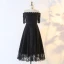 Sexy Stunning Black Evening Dresses  2020 A-Line / Princess 1/2 Sleeves Handmade  Solid Color Tea-length Evening Party Outdoor / Garden Summer Formal Dresses
