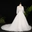 Vintage / Retro Ivory Plus Size Ball Gown Wedding Dresses 2021 U-Neck 3D Lace Tulle Satin Long Sleeve Handmade  Appliques Backless Chapel Train Wedding