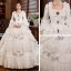 Vintage Middelalderlig Elegant Ivory Gallakjoler 2021 3D Blonde Beading Perle Pailletter Lange U-udskæring Cosplay Bryllups Dancing Vinter Langærmet Selskabskjoler