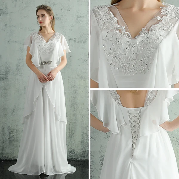Chic / Beautiful White Evening Dresses 2018 A-Line / Princess Floor-Length / Long Tulle V-Neck Lace-up Beading Appliques Backless Evening Party Formal Dresses