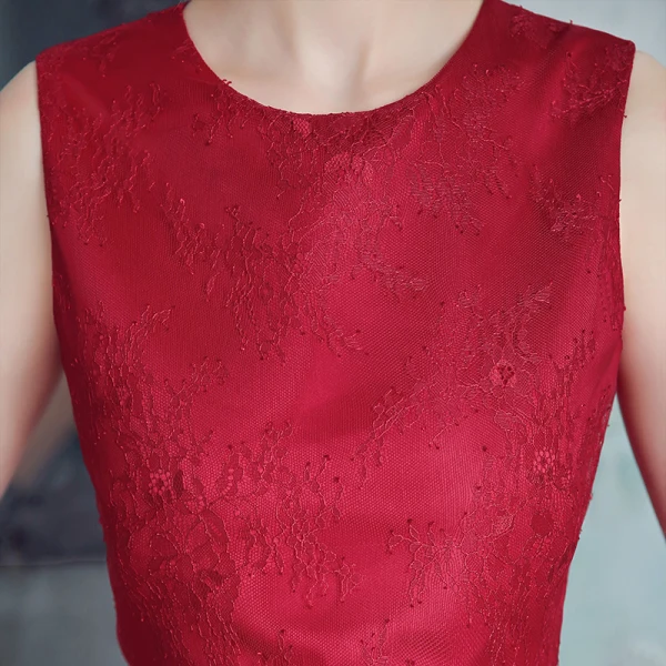 2 Piece Burgundy Cocktail Dresses 2017 A-Line / Princess Charmeuse U-Neck Lace Embroidered Cocktail Party Formal Dresses