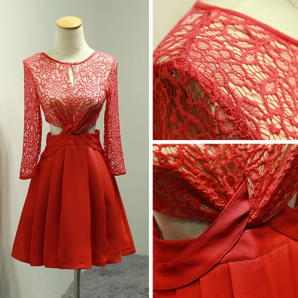 Chic / Belle Rouge Robe De Graduation 2018 Princesse En Dentelle U-Cou Dos Nu de retour Robe De Ceremonie