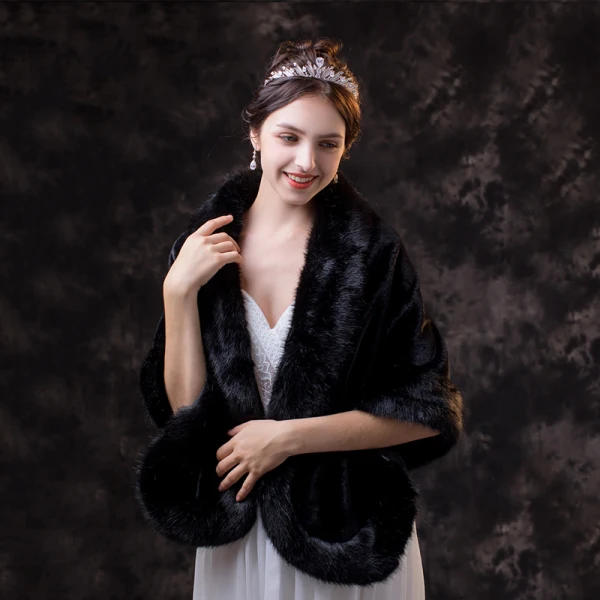 Chic / Beautiful Black shawl 2020 Suede Polyester Shawls Shoulders Winter Wedding Evening Party Prom Sleeveless Accessories