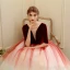 Chic / Beautiful Burgundy Gradient-Color Champagne Suede Prom Dresses 2020 Ball Gown Deep V-Neck 1/2 Sleeves Floor-Length / Long Ruffle Backless Formal Dresses