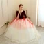 Chic / Beautiful Burgundy Gradient-Color Champagne Suede Prom Dresses 2020 Ball Gown Deep V-Neck 1/2 Sleeves Floor-Length / Long Ruffle Backless Formal Dresses