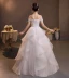 Affordable White Lace Flower Wedding Dresses 2022 Ball Gown Cascading Ruffles Off-The-Shoulder Short Sleeve Backless Floor-Length / Long Wedding