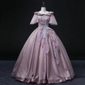 Élégant Violet Paillettes En Dentelle Fleur Robe De Bal 2022 Robe Boule Encolure Dégagée Manches De Cloche Dos Nu Longue Robe De Ceremonie