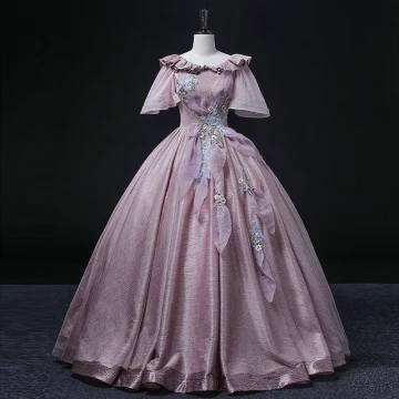 Elegant Purple Sequins Lace Flower Prom Dresses 2022 Ball Gown Scoop Neck Bell Sleeves Backless Floor Length Long Formal Dresses