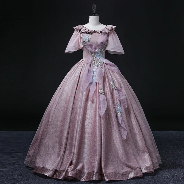 Elegant Purple Sequins Lace Flower Prom Dresses 2022 Ball Gown Scoop Neck Bell sleeves Backless Floor-Length / Long Formal Dresses