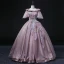 Elegant Purple Sequins Lace Flower Prom Dresses 2022 Ball Gown Scoop Neck Bell sleeves Backless Floor-Length / Long Formal Dresses