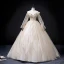 Elegant Champagne Beading Sequins Prom Dresses 2022 Ball Gown Off-The-Shoulder Long Sleeve Backless Floor-Length / Long Prom Formal Dresses