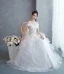 Affordable White Lace Flower Wedding Dresses 2022 Ball Gown Cascading Ruffles Off-The-Shoulder Short Sleeve Backless Floor-Length / Long Wedding