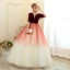 Chic / Beautiful Burgundy Gradient-Color Champagne Suede Prom Dresses 2020 Ball Gown Deep V-Neck 1/2 Sleeves Floor-Length / Long Ruffle Backless Formal Dresses
