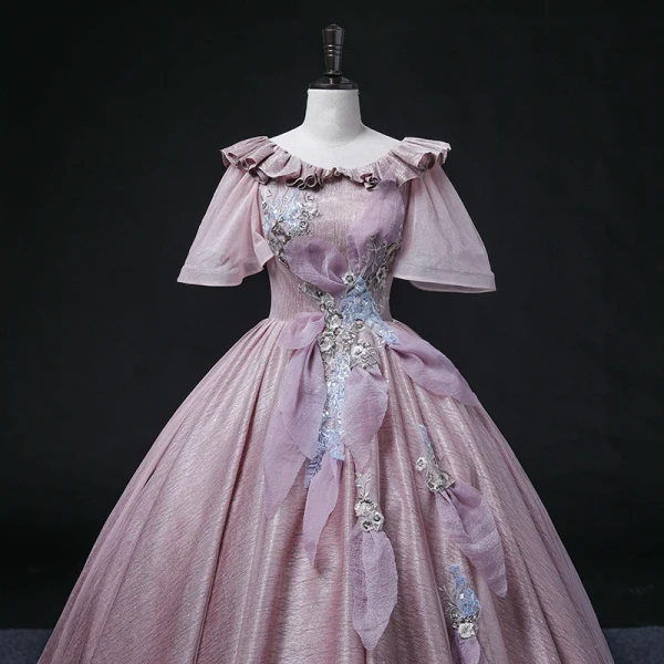 Elegant Purple Sequins Lace Flower Prom Dresses 2022 Ball Gown Scoop Neck Bell sleeves Backless Floor-Length / Long Formal Dresses