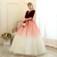 Chic / Beautiful Burgundy Gradient-Color Champagne Suede Prom Dresses 2020 Ball Gown Deep V-Neck 1/2 Sleeves Floor-Length / Long Ruffle Backless Formal Dresses