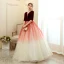 Chic / Beautiful Burgundy Gradient-Color Champagne Suede Prom Dresses 2020 Ball Gown Deep V-Neck 1/2 Sleeves Floor-Length / Long Ruffle Backless Formal Dresses