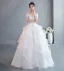 Affordable White Lace Flower Wedding Dresses 2022 Ball Gown Cascading Ruffles Off-The-Shoulder Short Sleeve Backless Floor-Length / Long Wedding