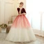 Chic / Beautiful Burgundy Gradient-Color Champagne Suede Prom Dresses 2020 Ball Gown Deep V-Neck 1/2 Sleeves Floor-Length / Long Ruffle Backless Formal Dresses