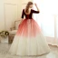 Chic / Beautiful Burgundy Gradient-Color Champagne Suede Prom Dresses 2020 Ball Gown Deep V-Neck 1/2 Sleeves Floor-Length / Long Ruffle Backless Formal Dresses