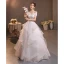 Affordable White Lace Flower Wedding Dresses 2022 Ball Gown Cascading Ruffles Off-The-Shoulder Short Sleeve Backless Floor-Length / Long Wedding