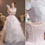 Affordable White Lace Flower Wedding Dresses 2022 Ball Gown Cascading Ruffles Off-The-Shoulder Short Sleeve Backless Floor-Length / Long Wedding