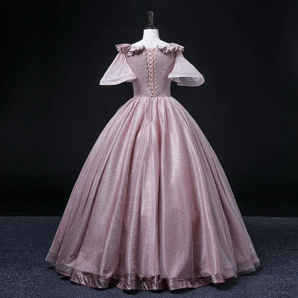 Elegant Purple Sequins Lace Flower Prom Dresses 2022 Ball Gown Scoop Neck Bell sleeves Backless Floor-Length / Long Formal Dresses