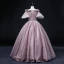 Elegant Purple Sequins Lace Flower Prom Dresses 2022 Ball Gown Scoop Neck Bell sleeves Backless Floor-Length / Long Formal Dresses