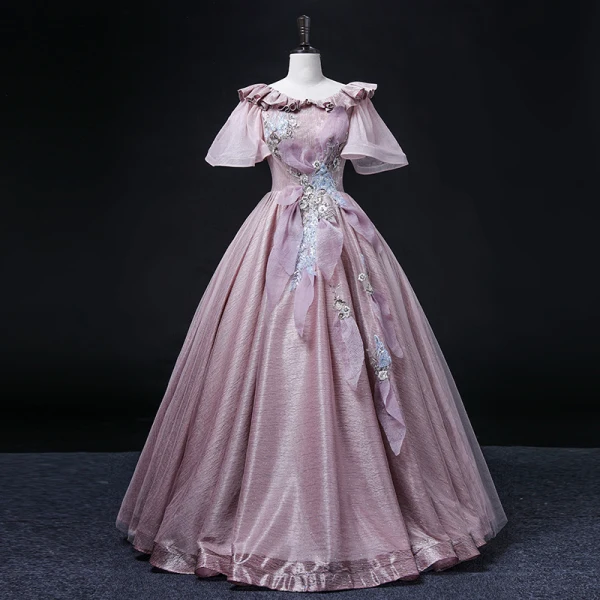 Elegant Purple Sequins Lace Flower Prom Dresses 2022 Ball Gown Scoop Neck Bell sleeves Backless Floor-Length / Long Formal Dresses