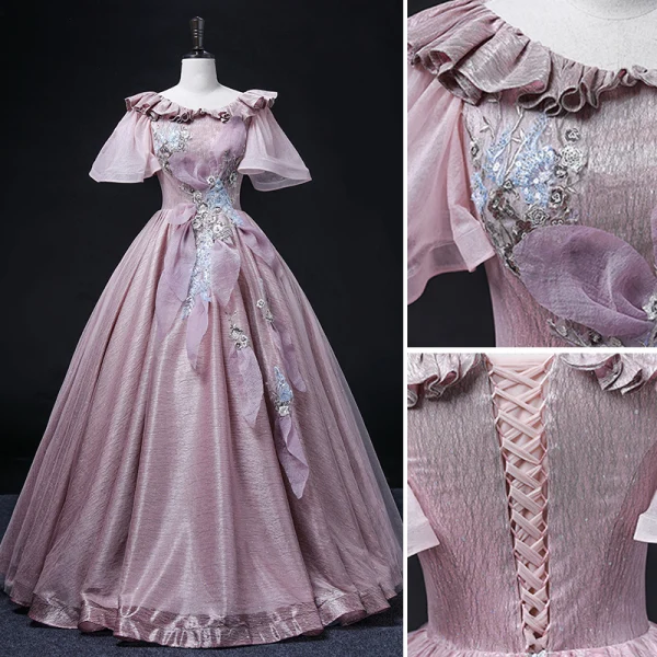 Elegant Purple Sequins Lace Flower Prom Dresses 2022 Ball Gown Scoop Neck Bell sleeves Backless Floor-Length / Long Formal Dresses