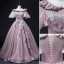 Elegant Purple Sequins Lace Flower Prom Dresses 2022 Ball Gown Scoop Neck Bell sleeves Backless Floor-Length / Long Formal Dresses