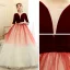 Chic / Beautiful Burgundy Gradient-Color Champagne Suede Prom Dresses 2020 Ball Gown Deep V-Neck 1/2 Sleeves Floor-Length / Long Ruffle Backless Formal Dresses