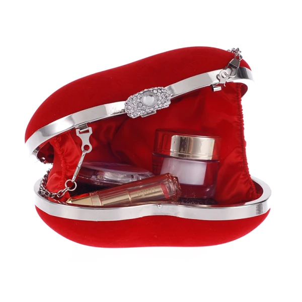 Amazing / Unique Red Rhinestone Heart-shaped Metal Clutch Bags 2018