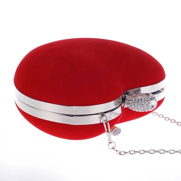 Amazing / Unique Red Rhinestone Heart-shaped Metal Clutch Bags 2018