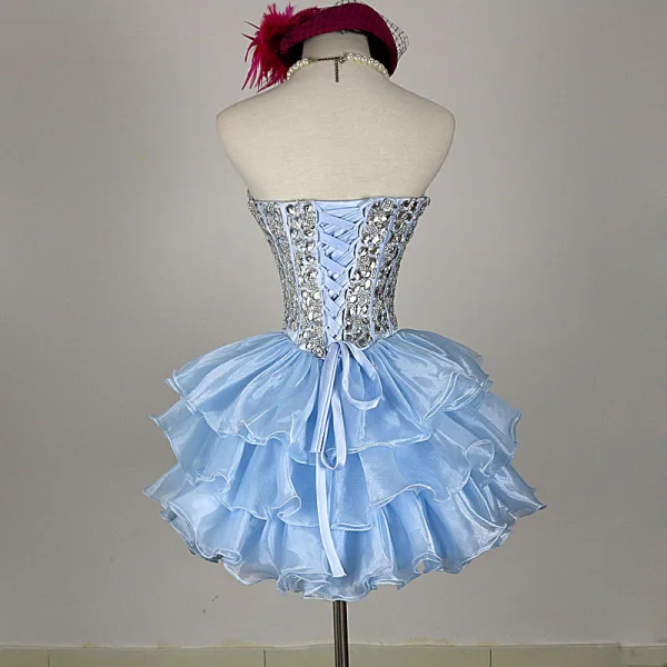 Bling Bling Elfenben Organza Cocktailkjoler 2018 Ballkjole Kjæreste Uten Ermer Ryggløse Rhinestone Korte Gripende Ruffles Formelle Kjoler