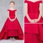 Simple Rouge Robe Ceremonie Fille 2018 Princesse De l'épaule Manches Courtes Dos Nu Noeud Train De Balayage Volants Robe Pour Mariage