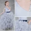 Chic / Beautiful Silver Organza Flower Girl Dresses 2018 Ball Gown Amazing / Unique Shoulders Sleeveless Sequins Beading Sash Floor-Length / Long Cascading Ruffles Wedding Party Dresses