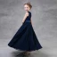 Modest / Simple Navy Blue Chiffon Flower Girl Dresses 2018 A-Line / Princess Scoop Neck Sleeveless Sash Ankle Length Wedding Party Dresses