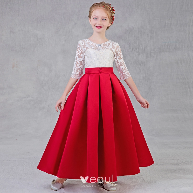 Chic Beautiful Red Flower Girl Dresses 2018 A Line Princess