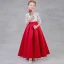 Chic / Beautiful Red Flower Girl Dresses 2018 A-Line / Princess Scoop Neck 1/2 Sleeves Rhinestone Appliques Lace Pierced Floor-Length / Long Ruffle Wedding Party Dresses