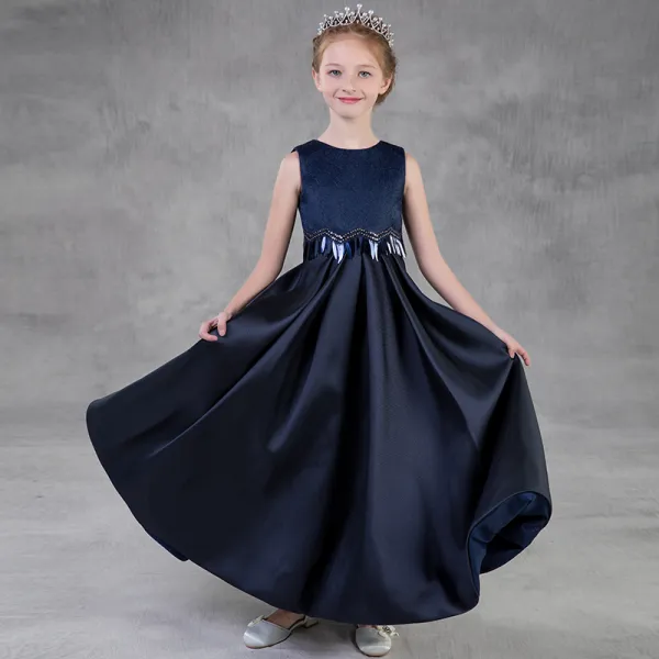 Modest / Simple Navy Blue Flower Girl Dresses 2018 A-Line / Princess ...