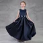 Modest / Simple Navy Blue Flower Girl Dresses 2018 A-Line / Princess Scoop Neck Sleeveless Sequins Floor-Length / Long Ruffle Wedding Party Dresses