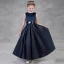 Modest / Simple Navy Blue Flower Girl Dresses 2018 A-Line / Princess Scoop Neck Sleeveless Sequins Floor-Length / Long Ruffle Wedding Party Dresses