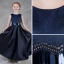 Modest / Simple Navy Blue Flower Girl Dresses 2018 A-Line / Princess Scoop Neck Sleeveless Sequins Floor-Length / Long Ruffle Wedding Party Dresses